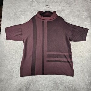 Ming Wang Sweater Womens L/XL Ribbed‎ Mixed Media Turtle Neck SS Striped Mature